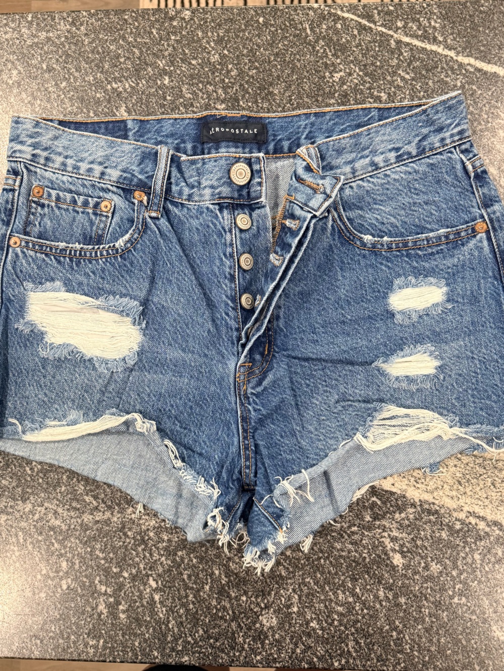 Aeropostale Distressed Blue Denim Boyfriend Jean Shorts